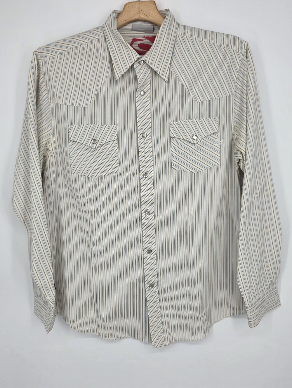 Vintage Rip Curl Mens Western Pearl Snap Shirt White Striped Y2K Surf Size L.